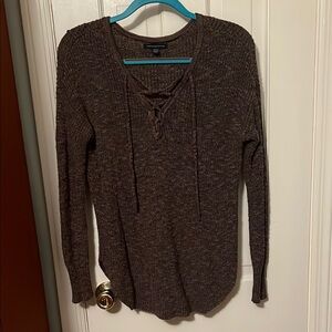 Brown Knit Lace-up Long Sleeve Sweater